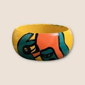 Hand-Painted Yellow & Orange Abstract Wooden Bangle Bracelet